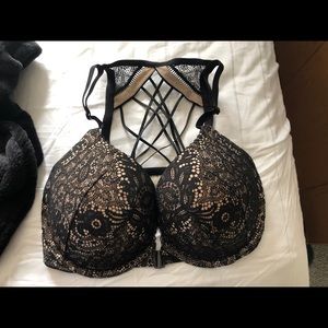 Black front close lace push up bra cute  back